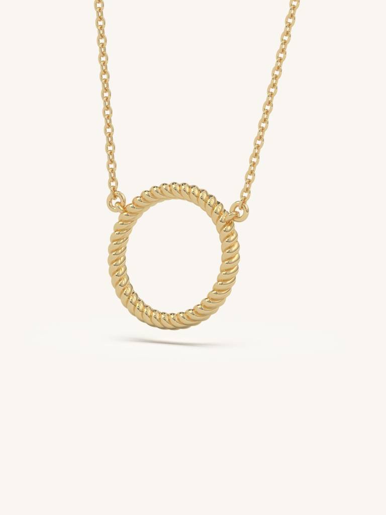 Textured Hoop Necklace 925 Sterling Silver 18Kt Gold Vermeil Jewellery For Women : QG132004_Y