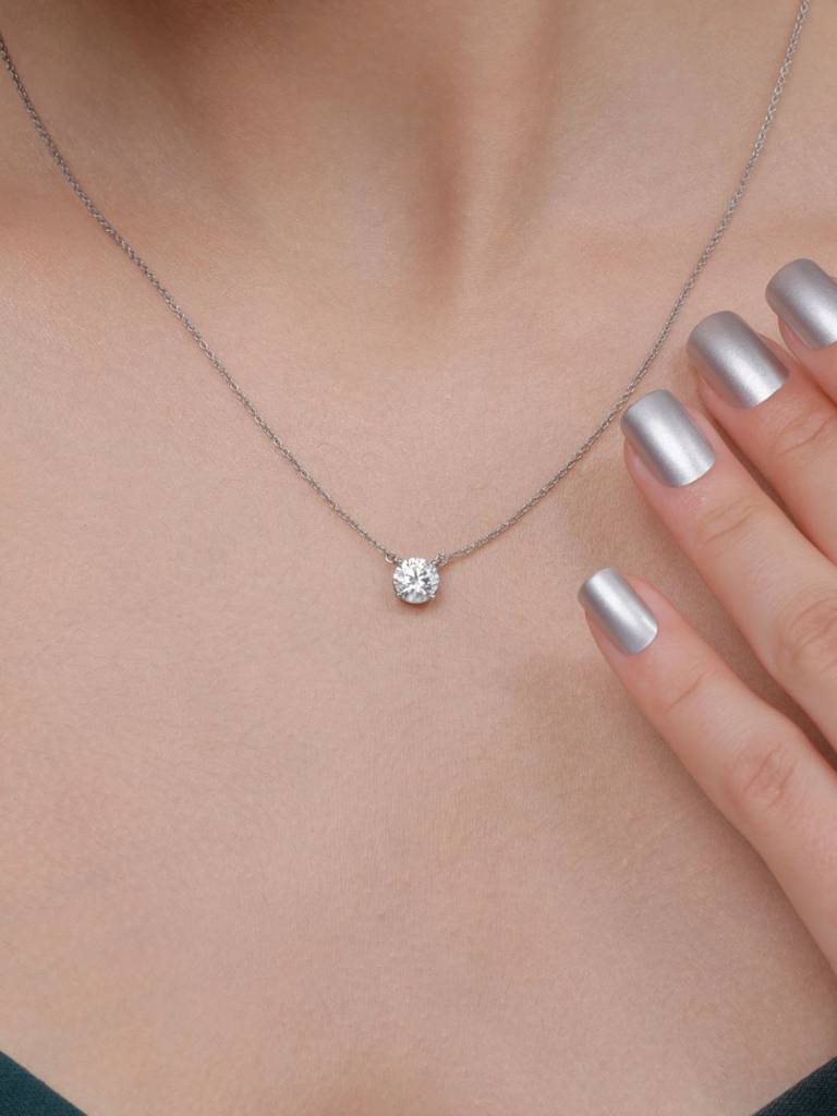 Classic Solitaire Necklace 925 Sterling Silver Jewellery For Women : QG133001_W