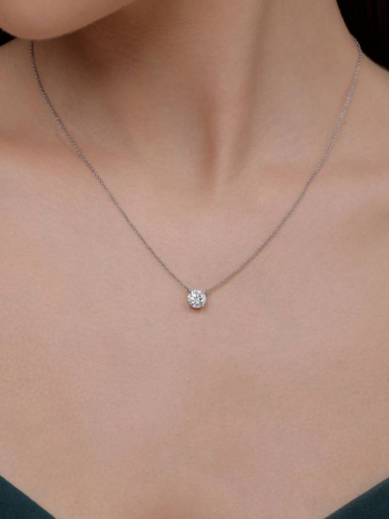 Classic Solitaire Necklace 925 Sterling Silver Jewellery For Women : QG133001_W
