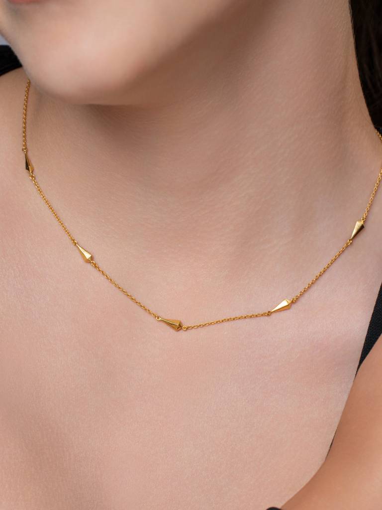 Cone Accent Chain Necklace 925 Sterling Silver 18Kt Gold Vermeil Jewellery For Women : QG135004_Y