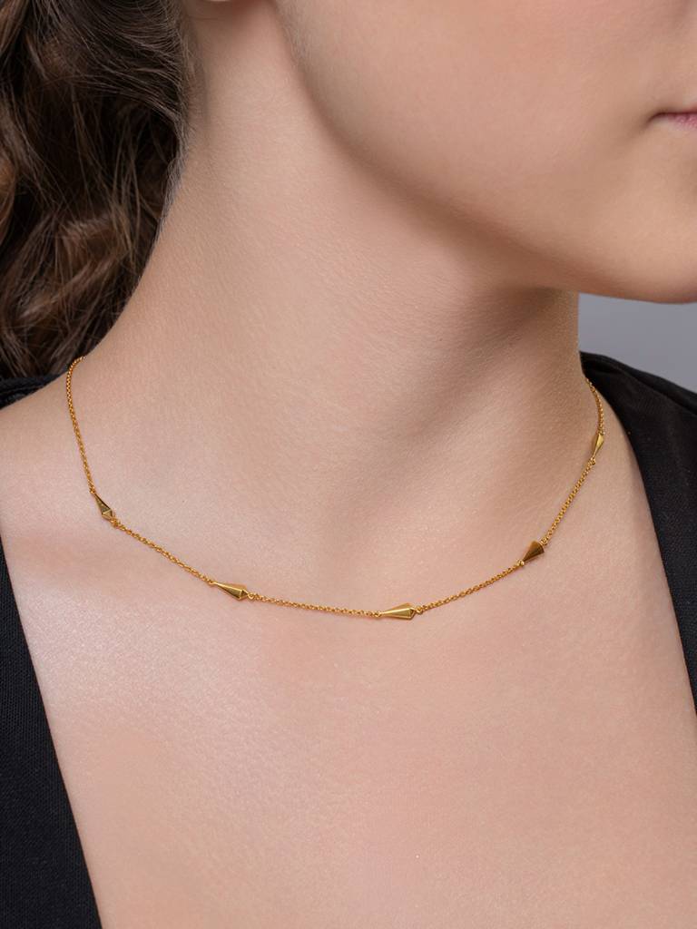 Cone Accent Chain Necklace 925 Sterling Silver 18Kt Gold Vermeil Jewellery For Women : QG135004_Y