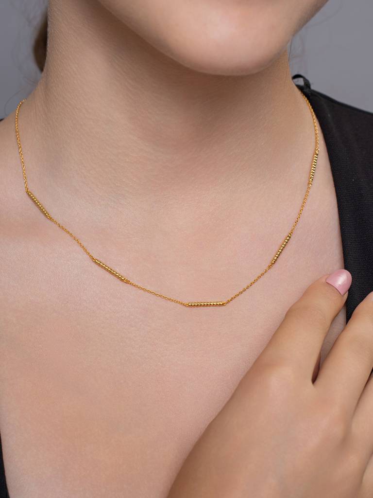 Textured Gold Chain Necklace 925 Sterling Silver 18Kt Gold Vermeil Jewellery For Women : QG135005_Y