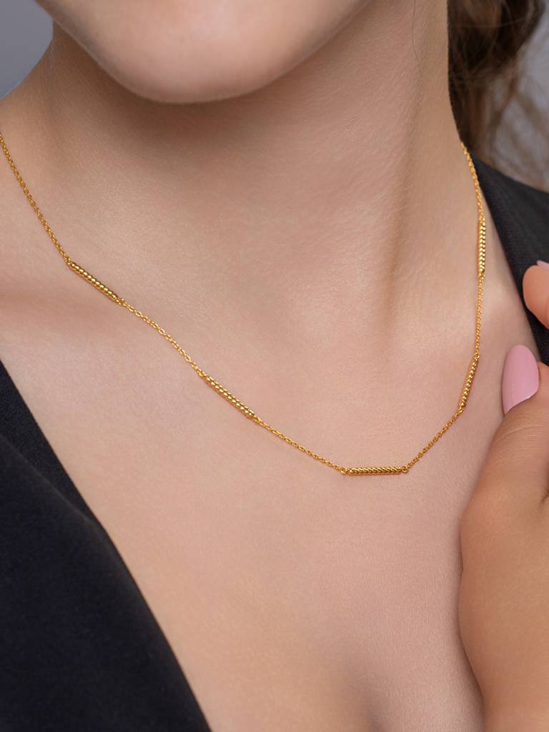 Textured Gold Chain Necklace 925 Sterling Silver 18Kt Gold Vermeil Jewellery For Women : QG135005_Y