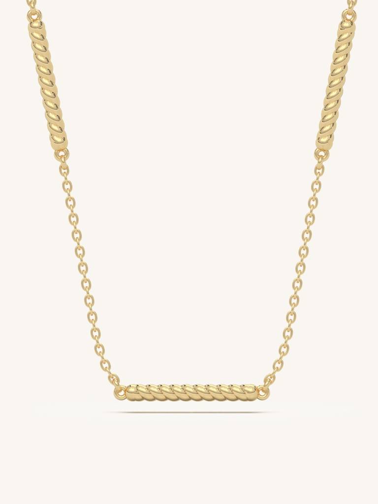 Textured Gold Chain Necklace 925 Sterling Silver 18Kt Gold Vermeil Jewellery For Women : QG135005_Y