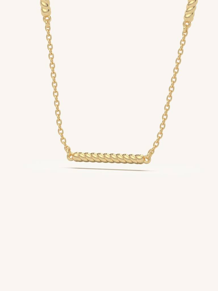 Textured Gold Chain Necklace 925 Sterling Silver 18Kt Gold Vermeil Jewellery For Women : QG135005_Y