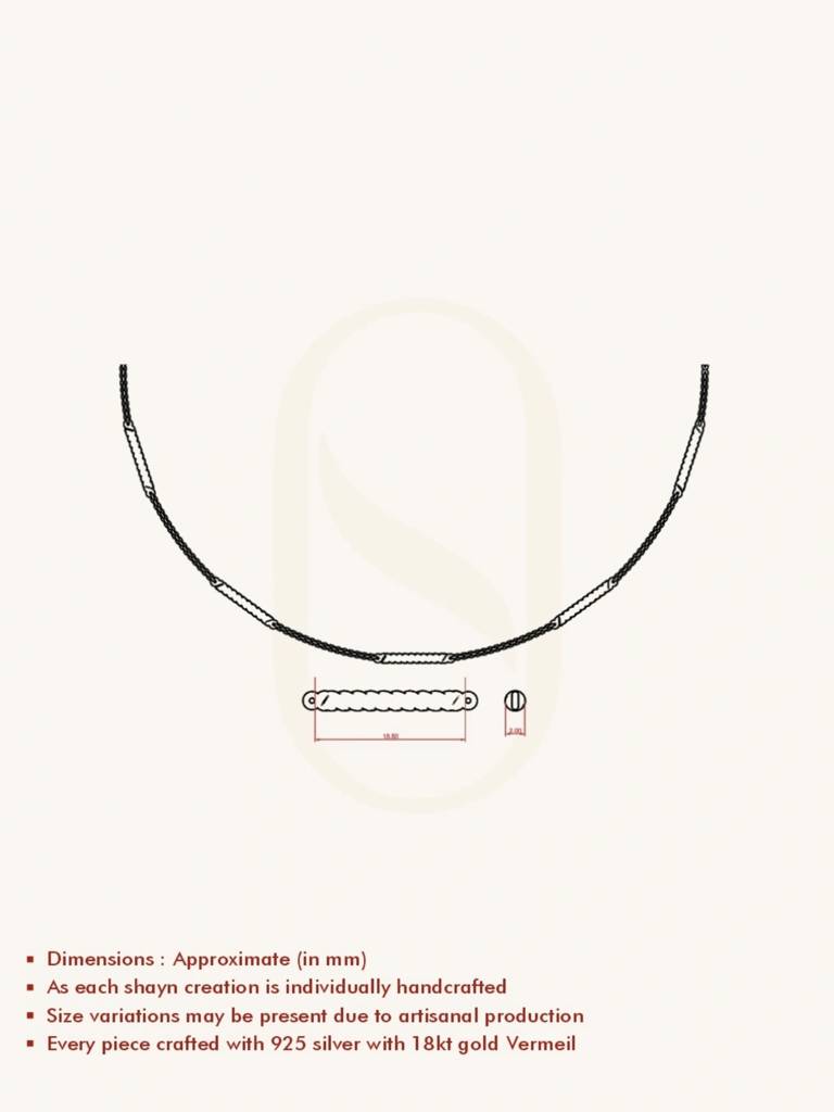 Textured Gold Chain Necklace 925 Sterling Silver 18Kt Gold Vermeil Jewellery For Women : QG135005_Y