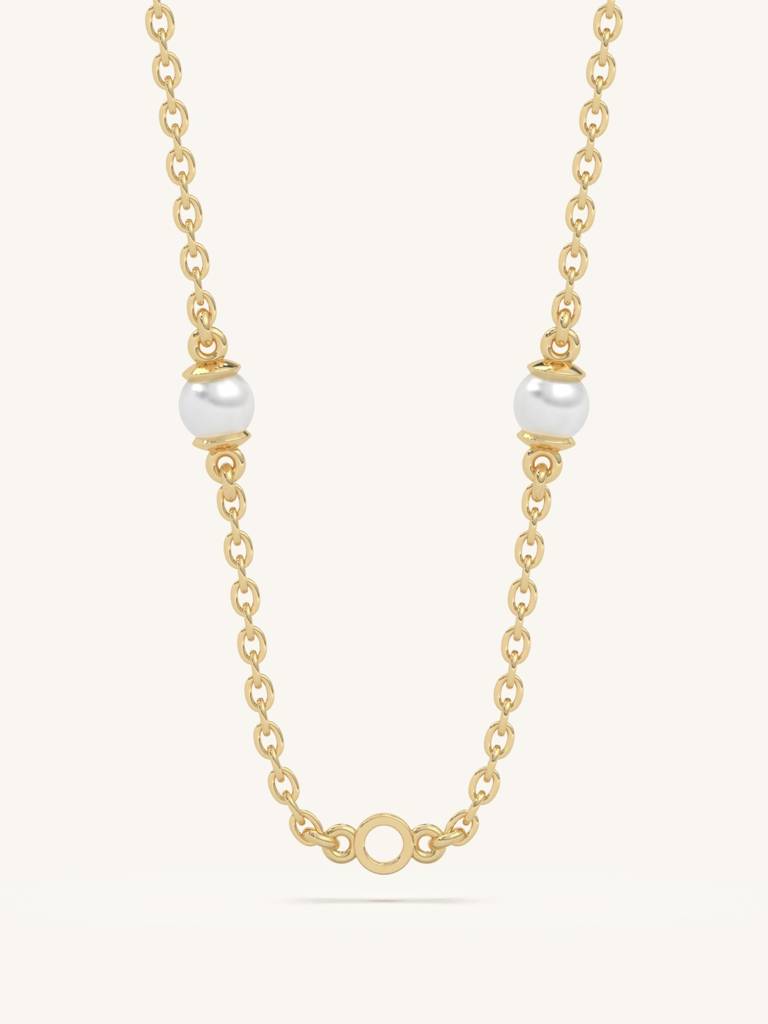 Pearl Accent Chain Necklace 925 Sterling Silver 18Kt Gold Vermeil Jewellery For Women : QG135009_Y