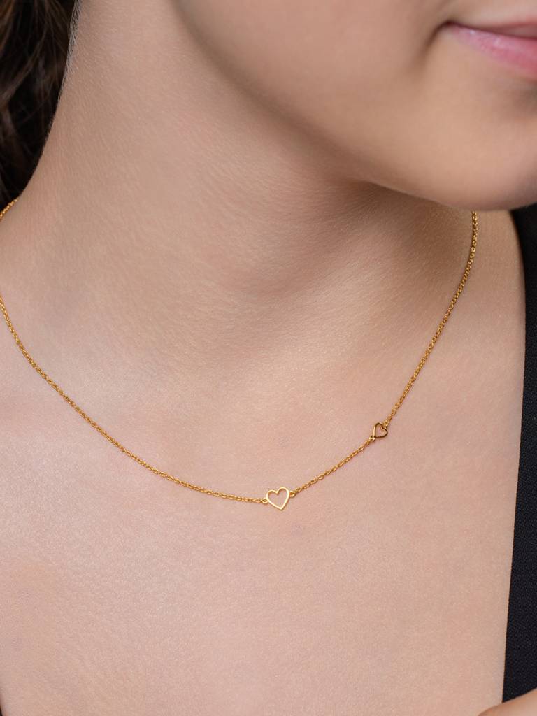 Heart Link Chain Necklace 925 Sterling Silver 18Kt Gold Vermeil Jewellery For Women : QG135010_Y