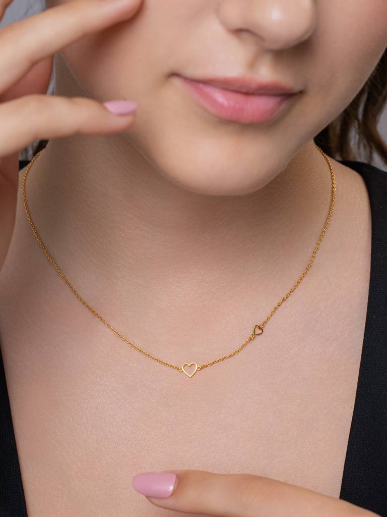 Heart Link Chain Necklace 925 Sterling Silver 18Kt Gold Vermeil Jewellery For Women : QG135010_Y