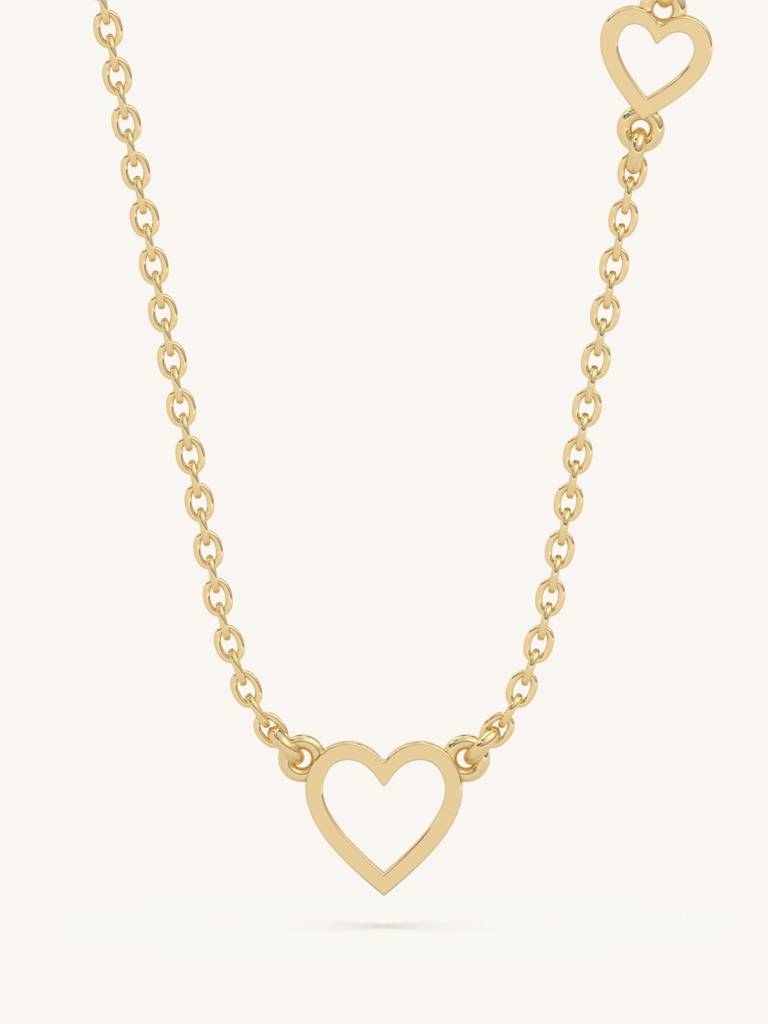 Heart Link Chain Necklace 925 Sterling Silver 18Kt Gold Vermeil Jewellery For Women : QG135010_Y