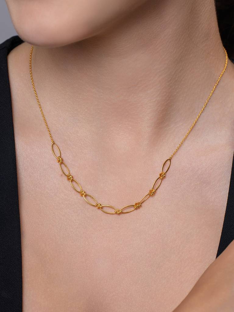 Petal Link Necklace 925 Sterling Silver 18Kt Gold Vermeil Jewellery For Women : QG135014_Y