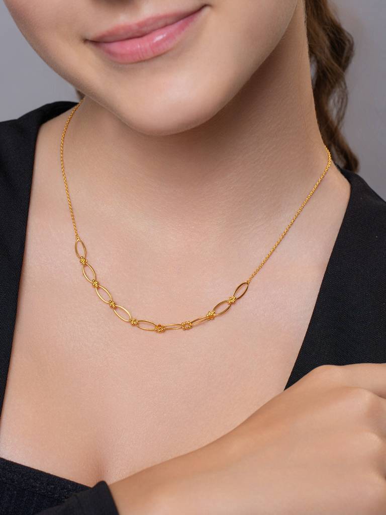 Petal Link Necklace 925 Sterling Silver 18Kt Gold Vermeil Jewellery For Women : QG135014_Y