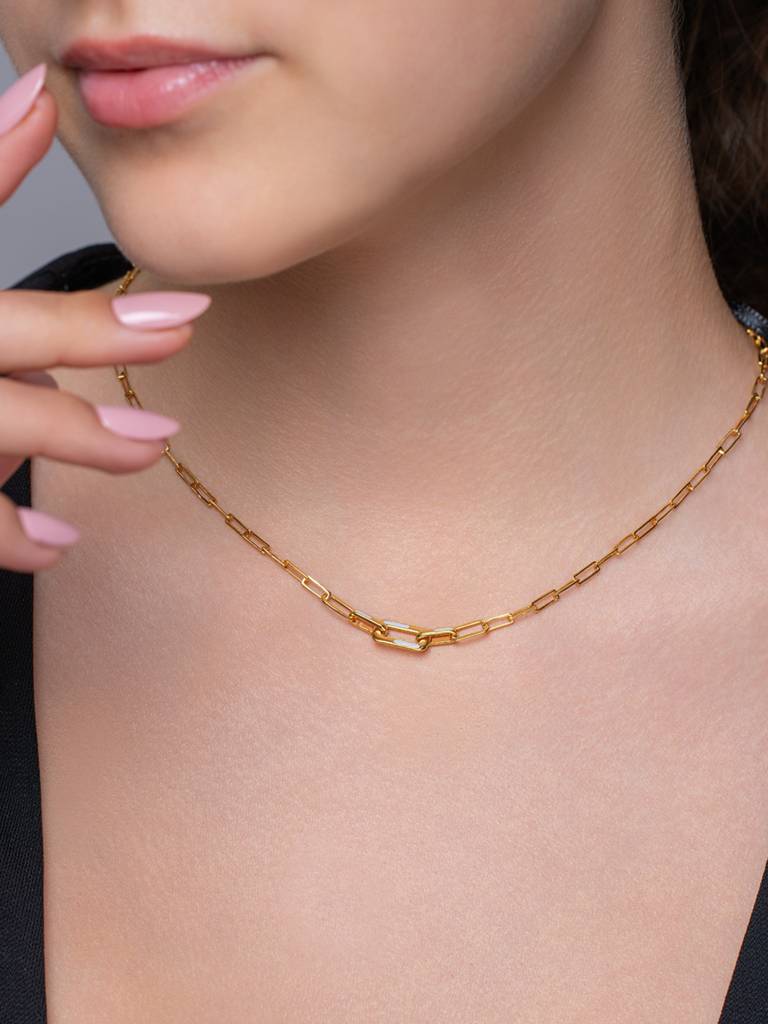 Dual Tone Link Chain Necklace 925 Sterling Silver 18Kt Gold Vermeil Jewellery For Women : QG135017_Y