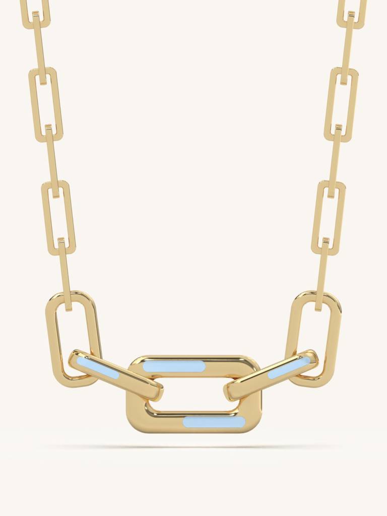 Dual Tone Link Chain Necklace 925 Sterling Silver 18Kt Gold Vermeil Jewellery For Women : QG135017_Y