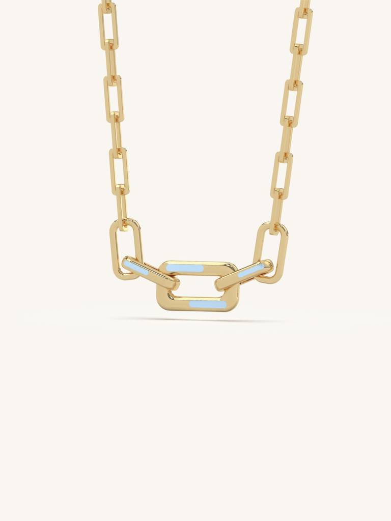 Dual Tone Link Chain Necklace 925 Sterling Silver 18Kt Gold Vermeil Jewellery For Women : QG135017_Y