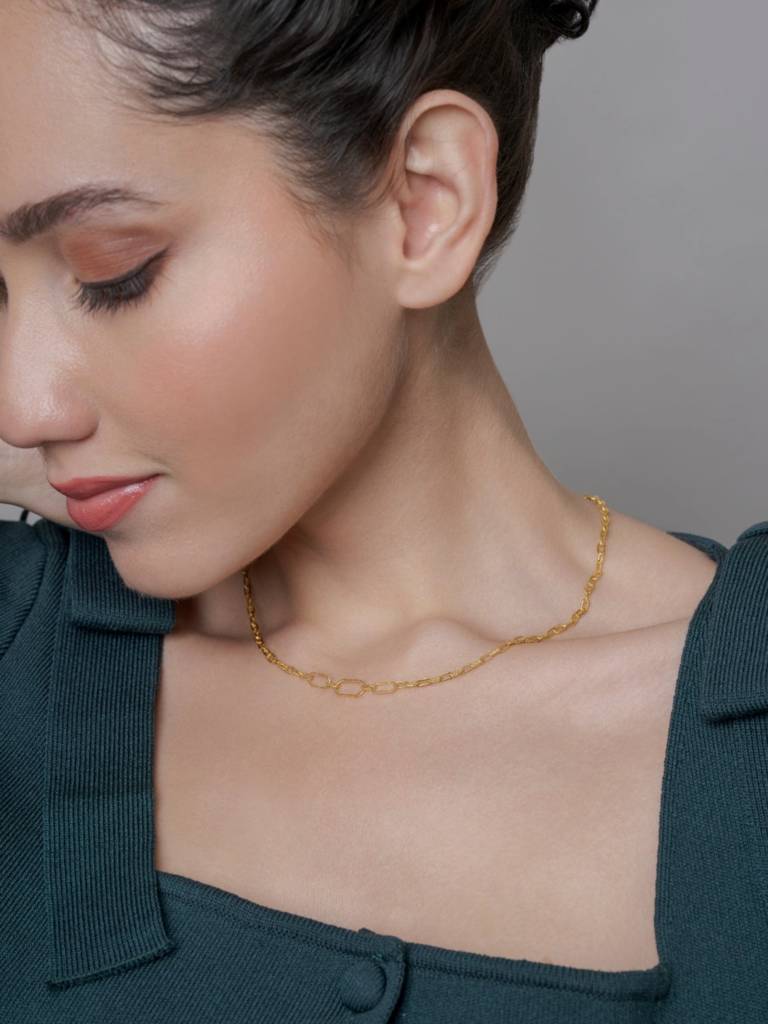 Minimal Link Necklace 925 Sterling Silver 18Kt Gold Vermeil Jewellery For Women : QG135018_Y