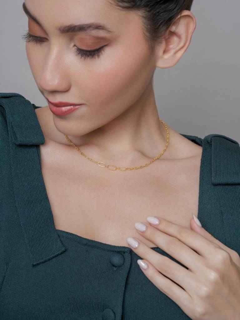 Minimal Link Necklace 925 Sterling Silver 18Kt Gold Vermeil Jewellery For Women : QG135018_Y