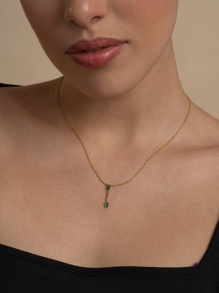 Vertical Gem Drop Necklace 925 Sterling Silver 18Kt Gold Vermeil Jewellery For Women : QG139005_Y
