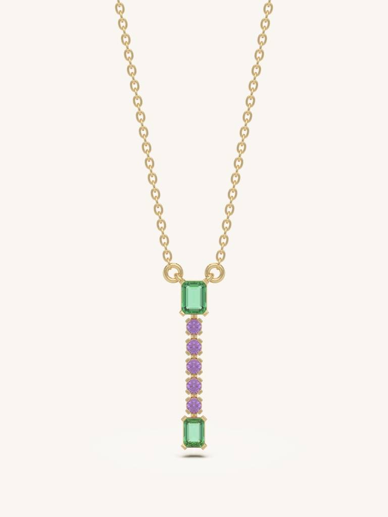Vertical Gem Drop Necklace 925 Sterling Silver 18Kt Gold Vermeil Jewellery For Women : QG139005_Y