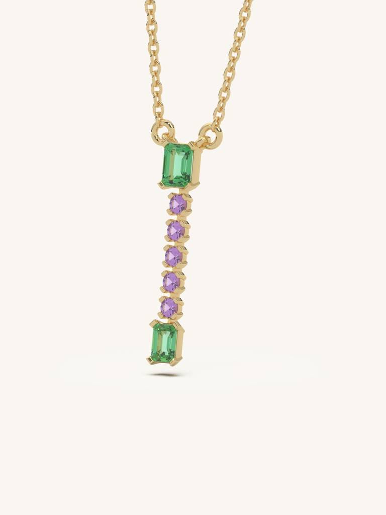 Vertical Gem Drop Necklace 925 Sterling Silver 18Kt Gold Vermeil Jewellery For Women : QG139005_Y