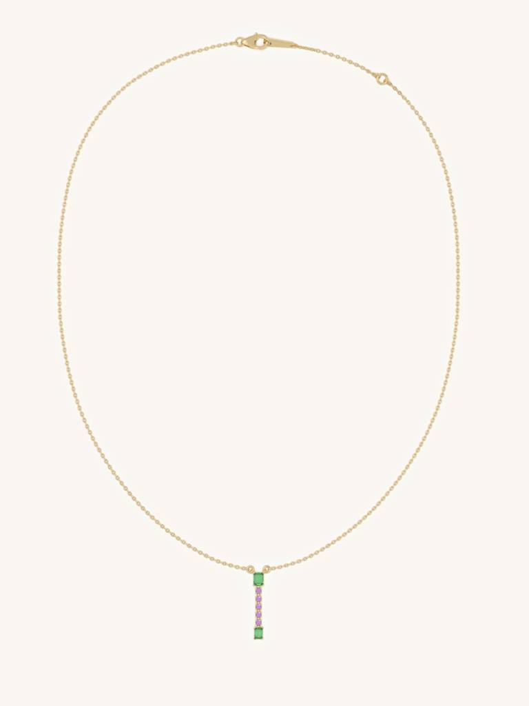 Vertical Gem Drop Necklace 925 Sterling Silver 18Kt Gold Vermeil Jewellery For Women : QG139005_Y