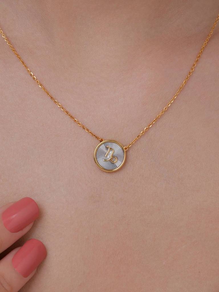 Capricorn Charm Necklace 925 Sterling Silver 18Kt Gold Vermeil Jewellery For Women : QG144007_Y