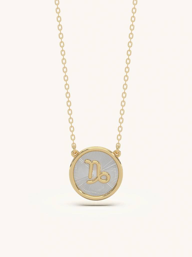 Capricorn Charm Necklace 925 Sterling Silver 18Kt Gold Vermeil Jewellery For Women : QG144007_Y