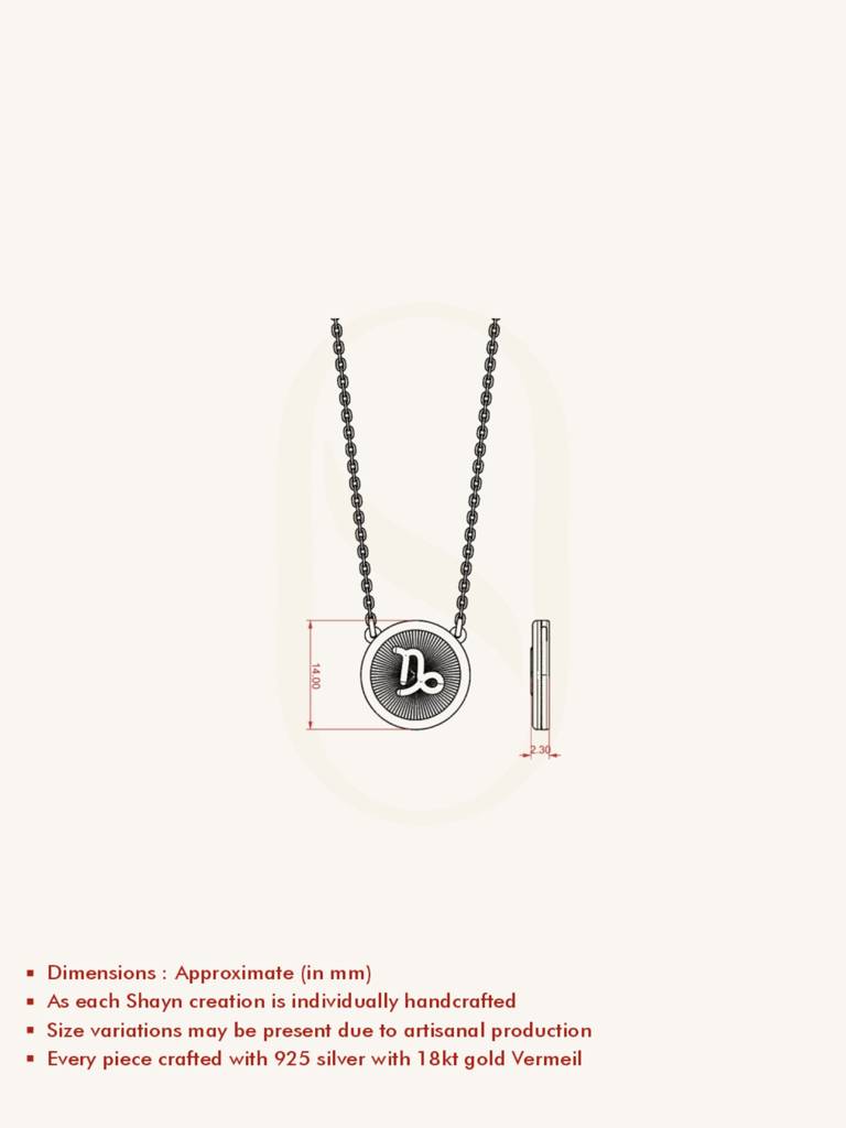 Capricorn Charm Necklace 925 Sterling Silver 18Kt Gold Vermeil Jewellery For Women : QG144007_Y