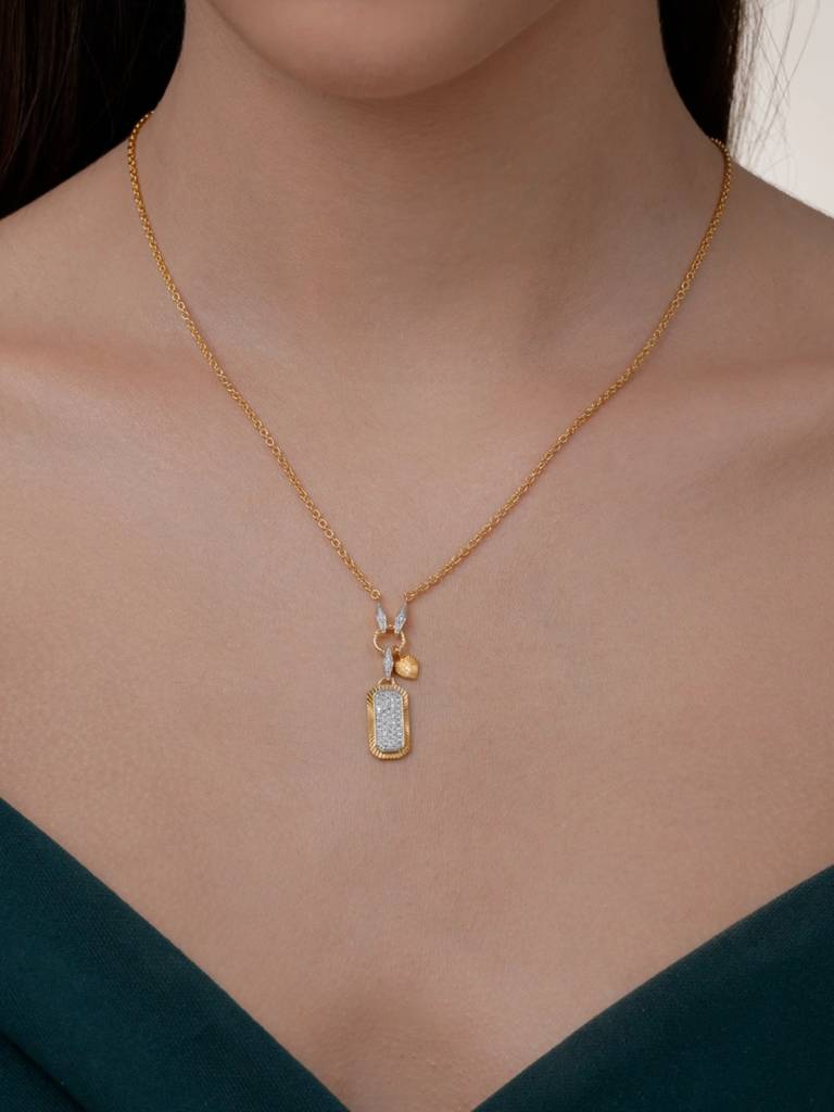 Vintage Texture Tag Pendant 925 Sterling Silver 18Kt Gold Vermeil Jewellery For Women : QG156001_Y