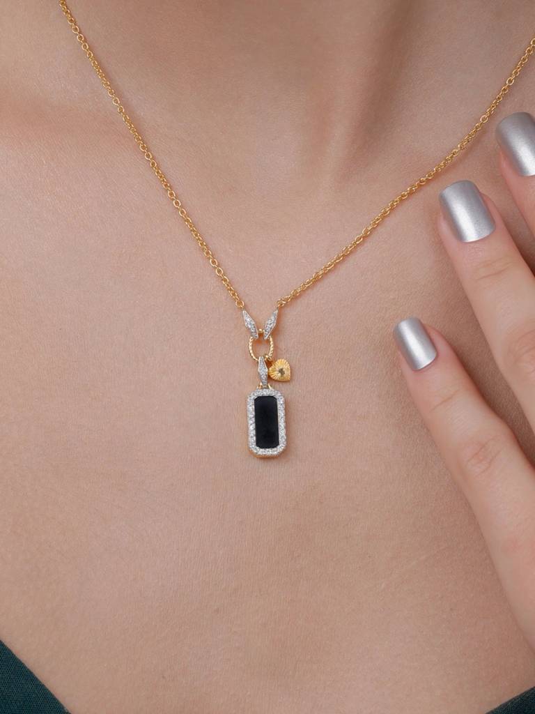 Onyx Tag Pendant 925 Sterling Silver 18Kt Gold Vermeil Jewellery For Women : QG156005_Y