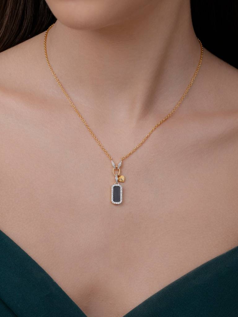 Onyx Tag Pendant 925 Sterling Silver 18Kt Gold Vermeil Jewellery For Women : QG156005_Y