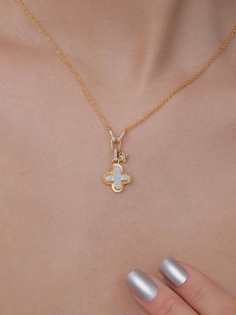 Textured Radiant Clover Necklace 925 Sterling Silver 18Kt Gold Vermeil Jewellery For Women : QG156007_Y