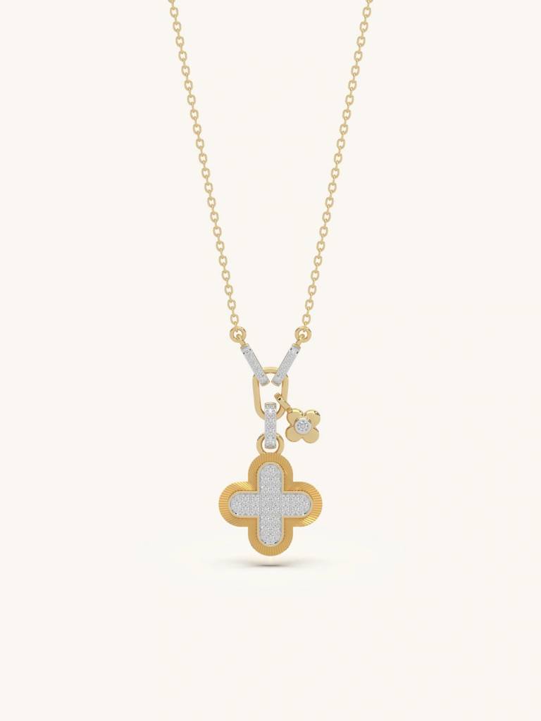 Textured Radiant Clover Necklace 925 Sterling Silver 18Kt Gold Vermeil Jewellery For Women : QG156007_Y