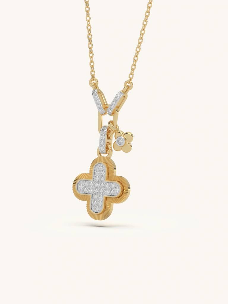 Textured Radiant Clover Necklace 925 Sterling Silver 18Kt Gold Vermeil Jewellery For Women : QG156007_Y