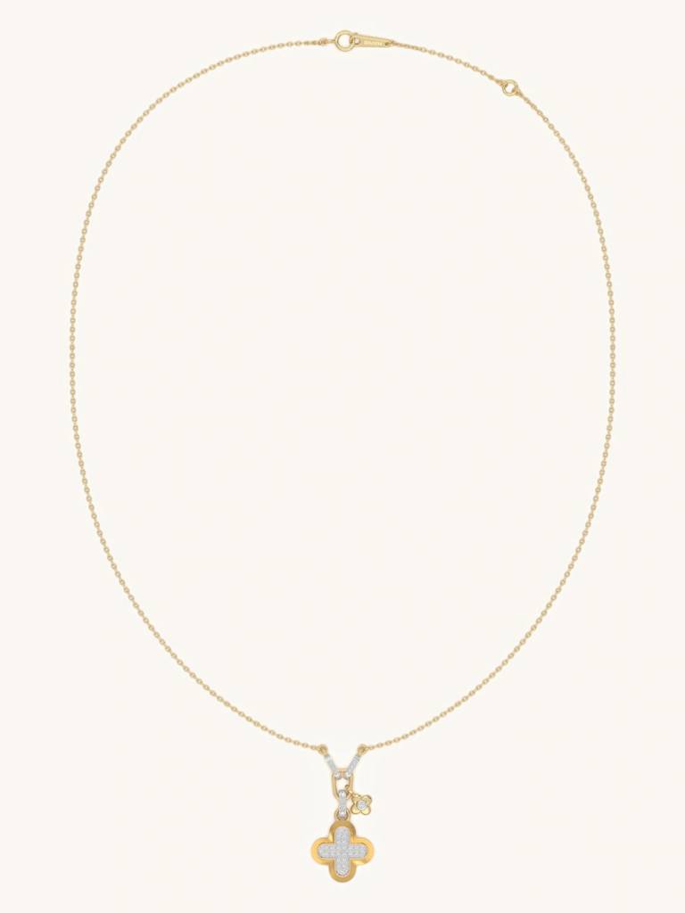 Textured Radiant Clover Necklace 925 Sterling Silver 18Kt Gold Vermeil Jewellery For Women : QG156007_Y