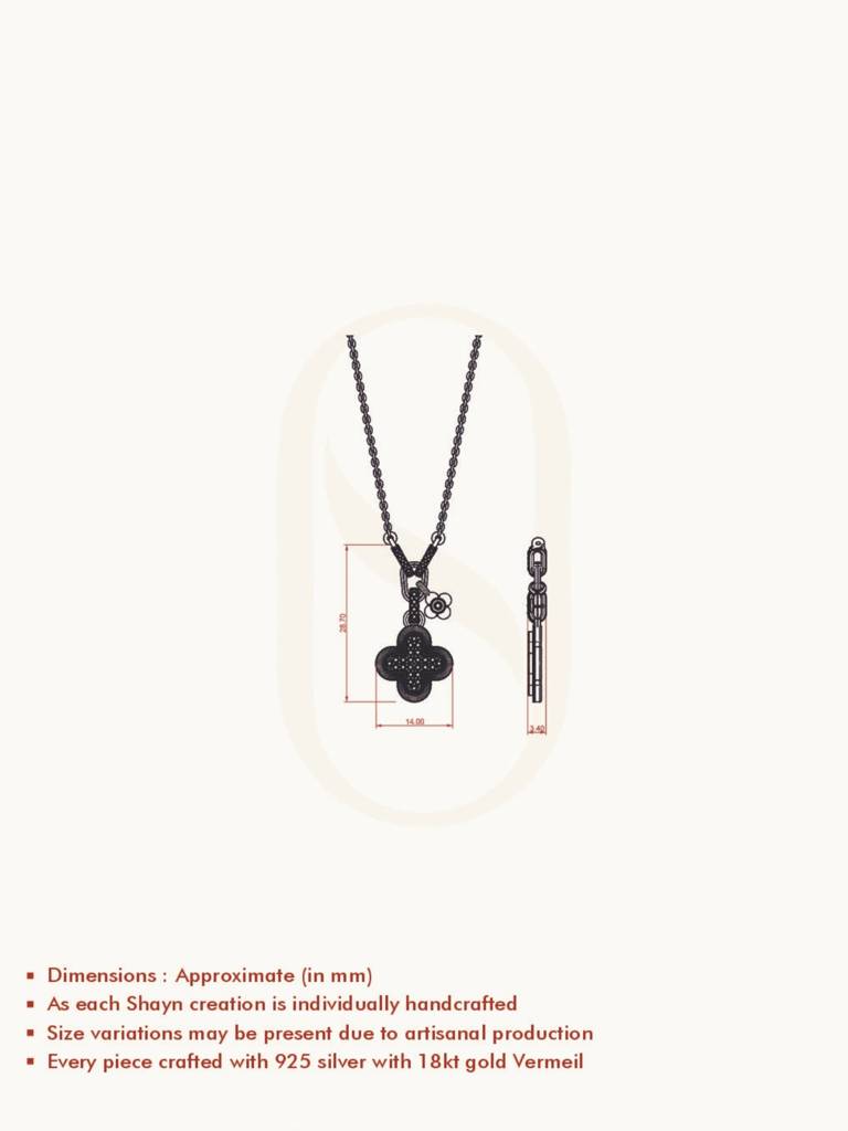 Textured Radiant Clover Necklace 925 Sterling Silver 18Kt Gold Vermeil Jewellery For Women : QG156007_Y