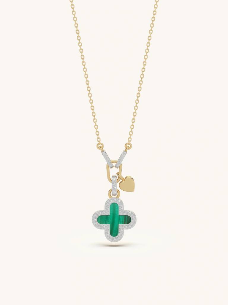 Malachite Clover Necklace 925 Sterling Silver 18Kt Gold Vermeil Jewellery For Women : QG156011_Y