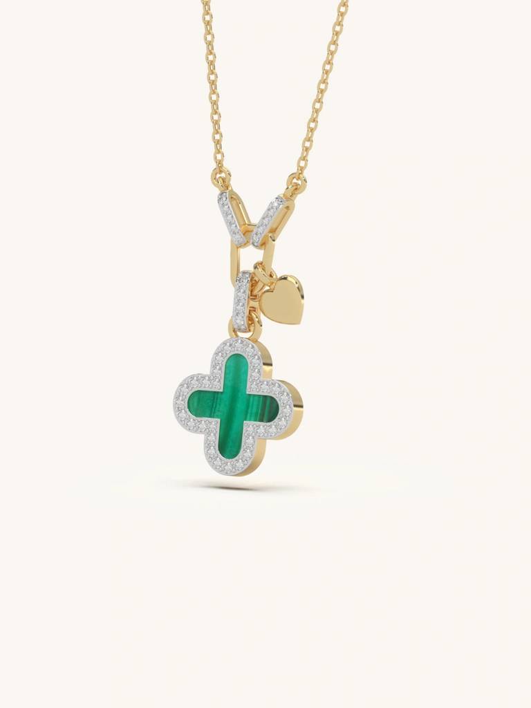 Malachite Clover Necklace 925 Sterling Silver 18Kt Gold Vermeil Jewellery For Women : QG156011_Y