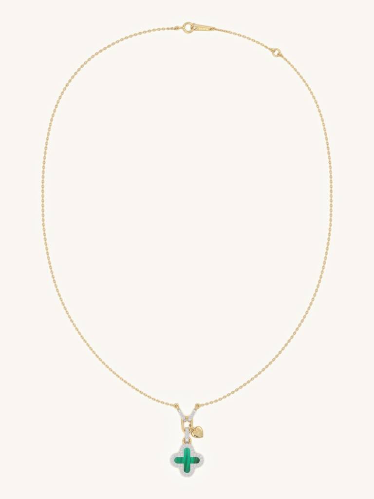 Malachite Clover Necklace 925 Sterling Silver 18Kt Gold Vermeil Jewellery For Women : QG156011_Y