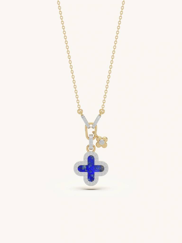Lapis Lazuli Clover Pendant 925 Sterling Silver 18Kt Gold Vermeil Jewellery For Women : QG156012_Y