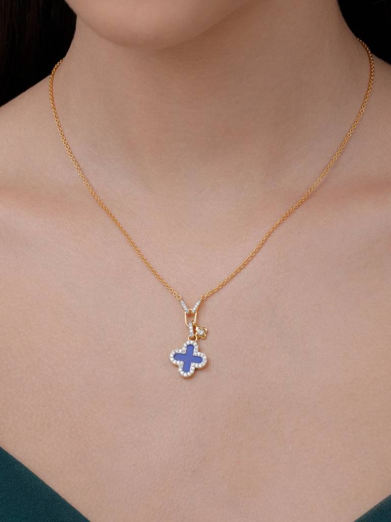 Lapis Lazuli Clover Pendant 925 Sterling Silver 18Kt Gold Vermeil Jewellery For Women : QG156012_Y