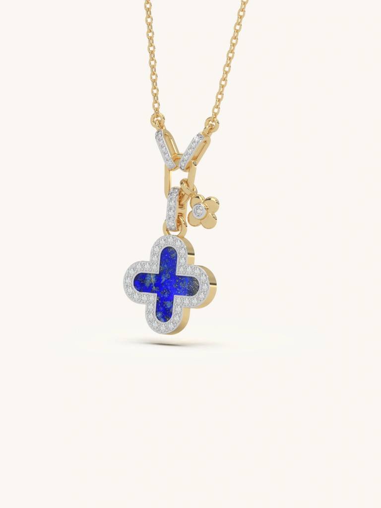 Lapis Lazuli Clover Pendant 925 Sterling Silver 18Kt Gold Vermeil Jewellery For Women : QG156012_Y