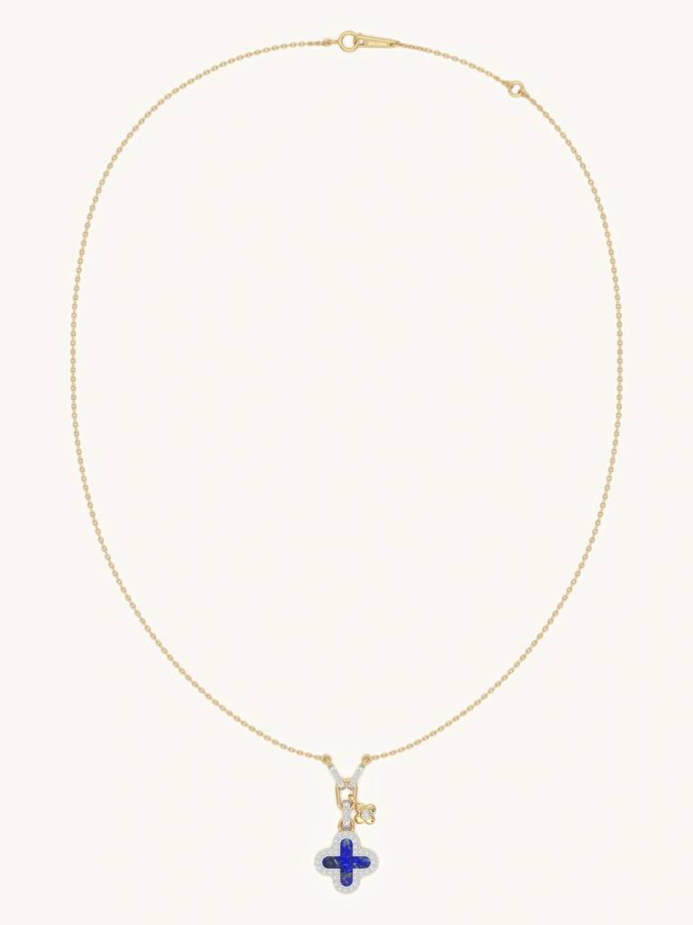 Lapis Lazuli Clover Pendant 925 Sterling Silver 18Kt Gold Vermeil Jewellery For Women : QG156012_Y