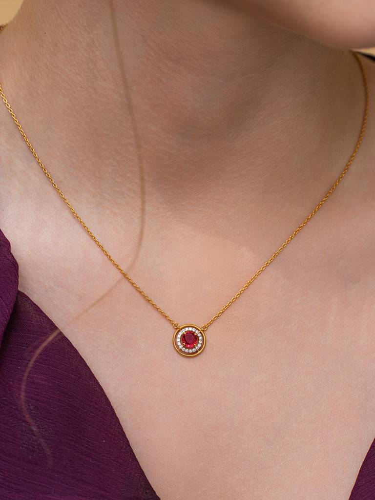 Radiant Circle Necklace 925 Sterling Silver 18Kt Gold Vermeil Jewellery For Women : QG170002_Y