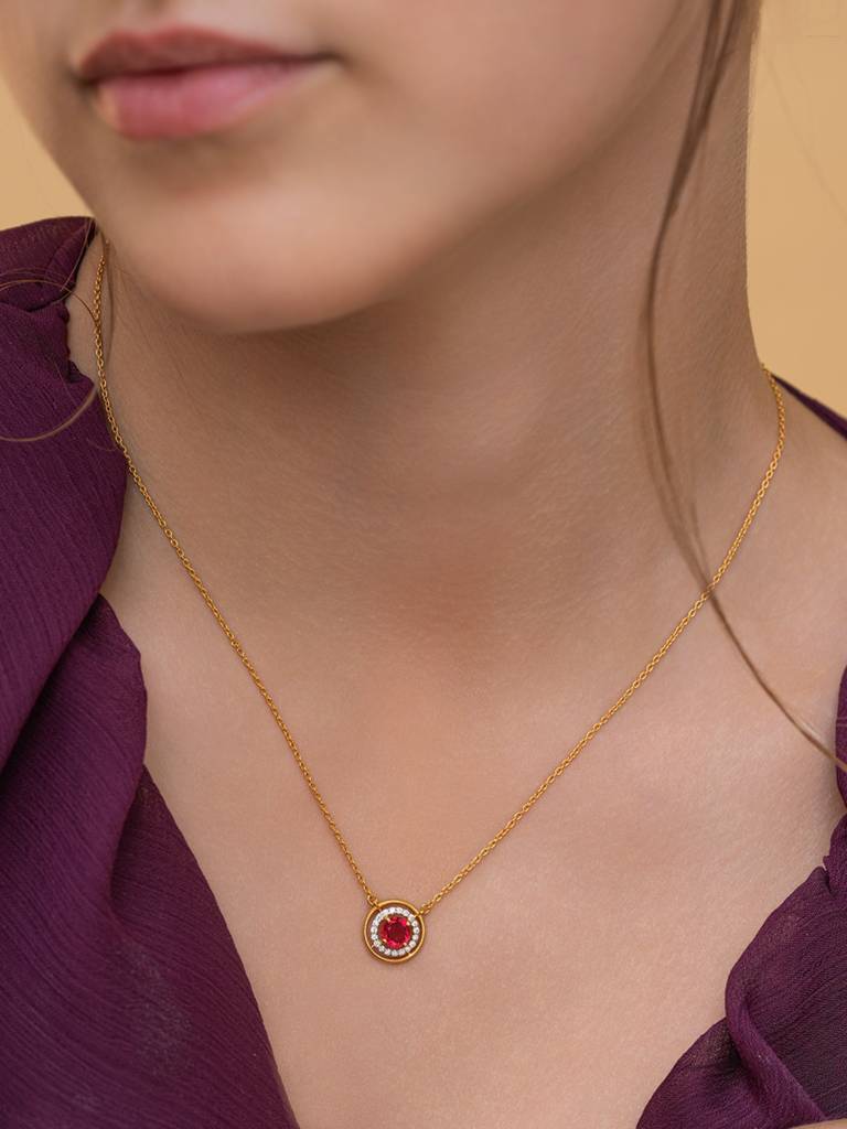 Radiant Circle Necklace 925 Sterling Silver 18Kt Gold Vermeil Jewellery For Women : QG170002_Y