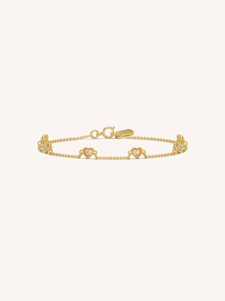 Triple Heart Bracelet 925 Sterling Silver 18Kt Gold Vermeil Jewellery For Women : QK113002_Y