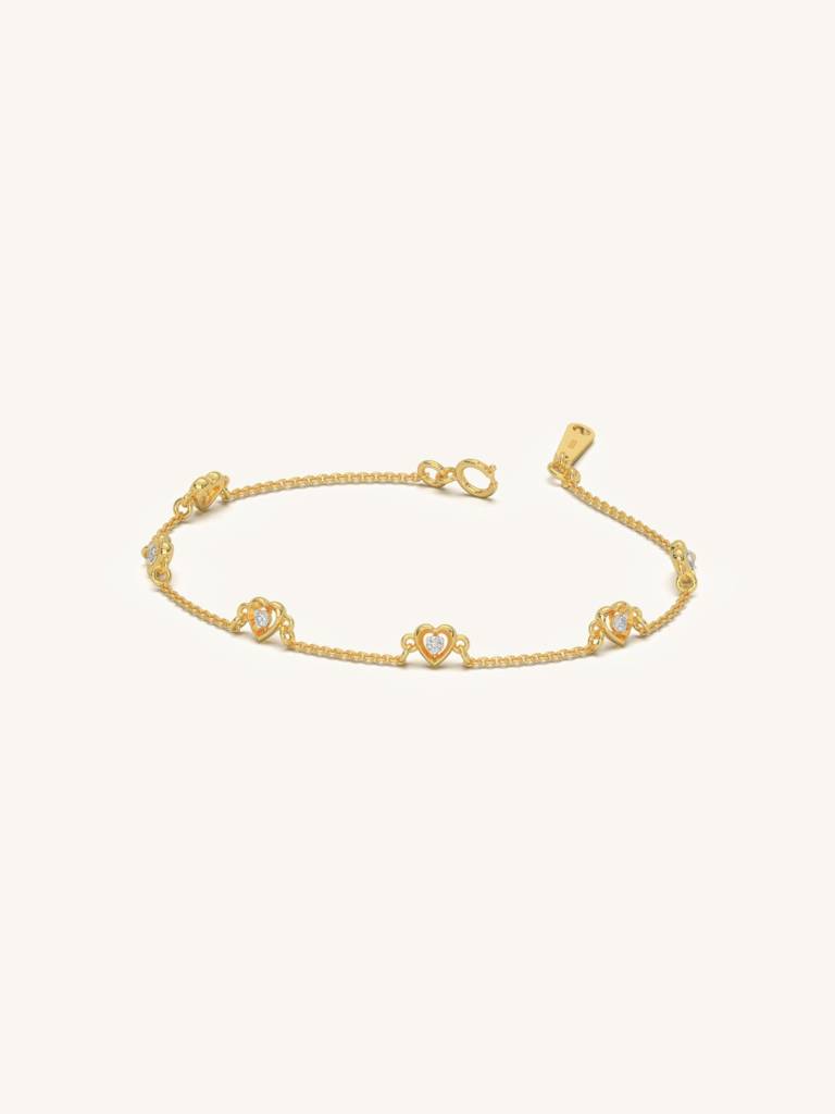 Triple Heart Bracelet 925 Sterling Silver 18Kt Gold Vermeil Jewellery For Women : QK113002_Y
