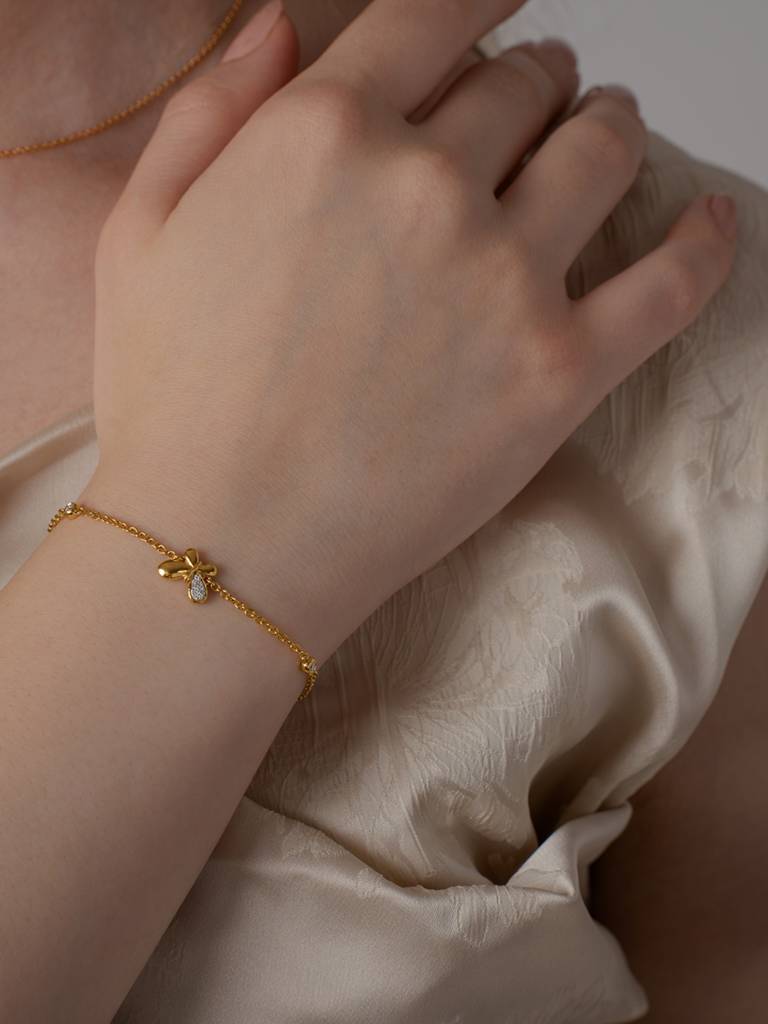 Butterfly Double Bracelet 925 Sterling Silver 18Kt Gold Vermeil Jewellery For Women : QK115004_Y