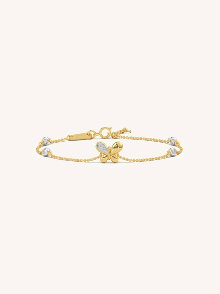 Butterfly Double Bracelet 925 Sterling Silver 18Kt Gold Vermeil Jewellery For Women : QK115004_Y