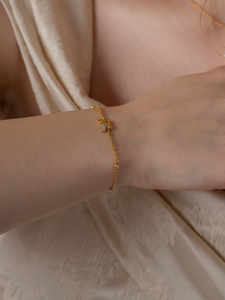 Butterfly Double Bracelet 925 Sterling Silver 18Kt Gold Vermeil Jewellery For Women : QK115004_Y